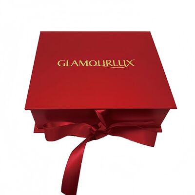 High End Red Makeup Subscription Boxes Tactile Paper Ribbon Flip Cover