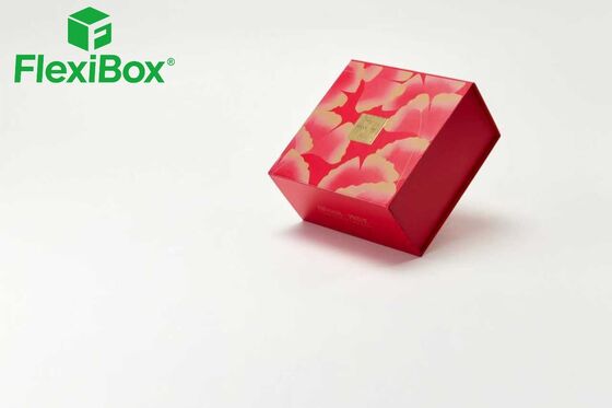 Red Foldable Glue-Free Rigid Packaging Box with All-Over Floral Print for Premium Cosmetic Gifts