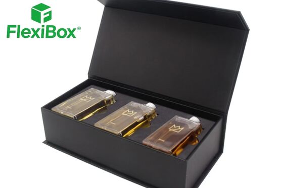 Matte Black Specialty Paper Perfume Gift Box with Rose Gold Foil Stamping and Custom EVA Flocked Inner Tray
