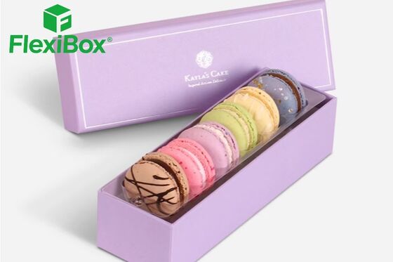 Light Purple Matte Wrapping Paper Macaron Box with Transparent PET Tray and Two-Piece Rigid Structure