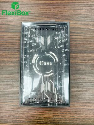 Phone case packaging box with transparent PET blister cover and hanging hole design for customizable back panel