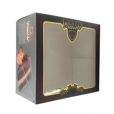 Custom Black Cake Box with PVC Window Rigid Structure for Bakery Gift Packaging