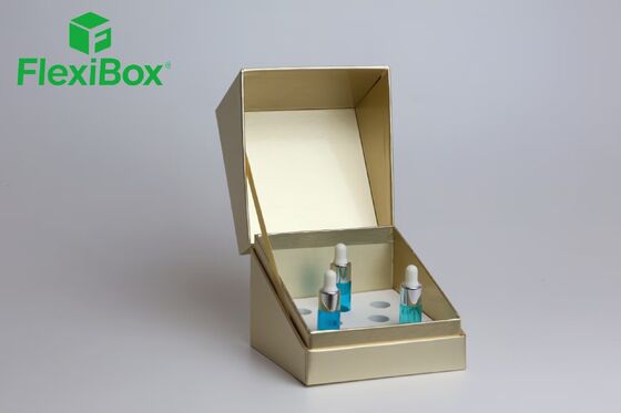 Gold-Toned Finish Cosmetic Packaging Box with Silver-Foiled Brand Names and Lid-and-Base Design for Premium Anti-Aging Skincare Gift Box