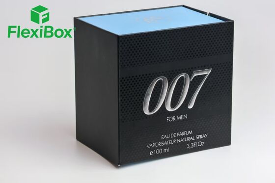 Silver Embossed Logo Men's Fragrance Gift Box with Custom Inner Tray and Textured Surface Perfume Gift Box