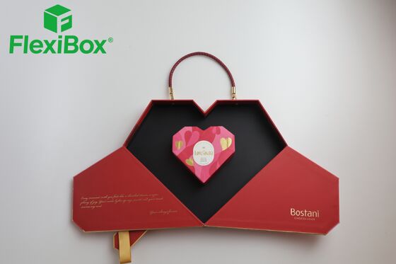 Luxury Heart-Shaped Magnetic Gift Box with Detachable Woven Leather Handle for Premium Packaging