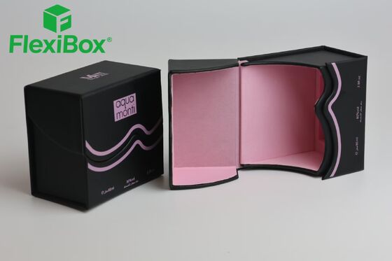Black Wave Pattern Magnetic Flip Top Perfume Gift Box with Foldable Structure for Luxury Packaging