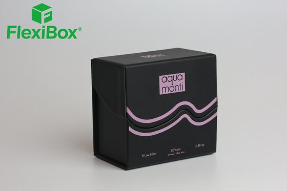 Black Wave Pattern Magnetic Flip Top Perfume Gift Box with Foldable Structure for Luxury Packaging