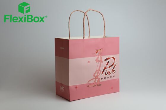Pink Paper Shopping Bag with Custom Brand Printing and Durable Handles for Lightweight Packaging