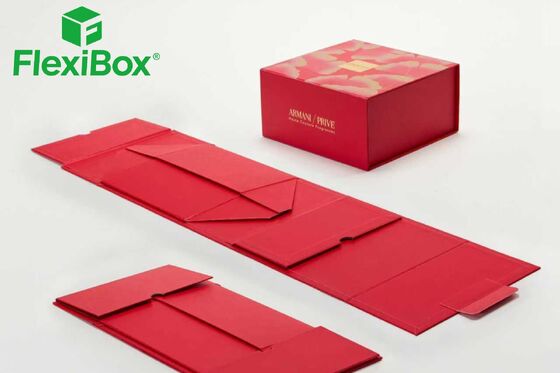 Red Foldable Glue-Free Rigid Packaging Box with All-Over Floral Print for Premium Cosmetic Gifts