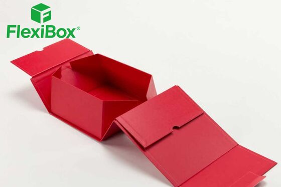 Red Foldable Glue-Free Rigid Packaging Box with All-Over Floral Print for Premium Cosmetic Gifts