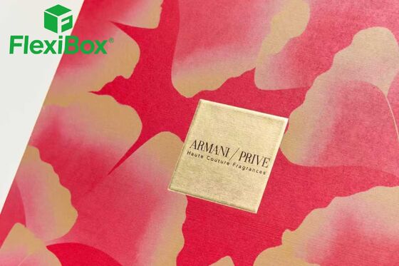 Red Foldable Glue-Free Rigid Packaging Box with All-Over Floral Print for Premium Cosmetic Gifts