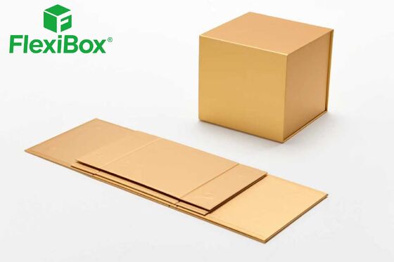 Glue-free Interlocking Foldable Cosmetic Packaging Box with Matte Gold & Holographic Finish for Flat-pack Shipping
