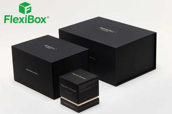 Luxury Black & Gold Magnetic Flip-Top Perfume Gift Box with Customizable Inner Support