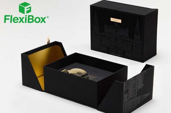 Luxury Black & Gold Magnetic Flip-Top Perfume Gift Box with Customizable Inner Support