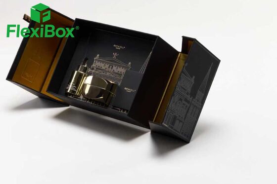 Luxury Black & Gold Magnetic Flip-Top Perfume Gift Box with Customizable Inner Support