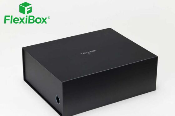 Premium Black Magnetic Flip-top Gift Box with Minimalist Design and Foldable Structure