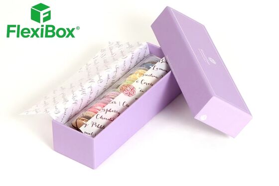 Light Purple Matte Wrapping Paper Macaron Box with Transparent PET Tray and Two-Piece Rigid Structure