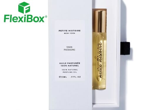 Book-Shaped Flip-Top Travel Perfume Gift Box with Side Webbing Handle and Customizable Inner Lining