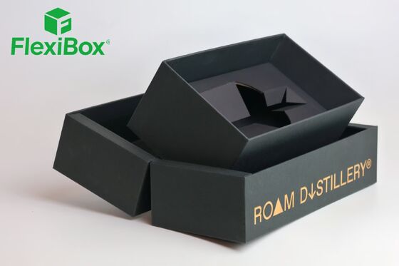 Custom Whisky Packaging Box with Lid & Base Box Structure and Gold Foil Stamping for Luxury Spirits Gift Box