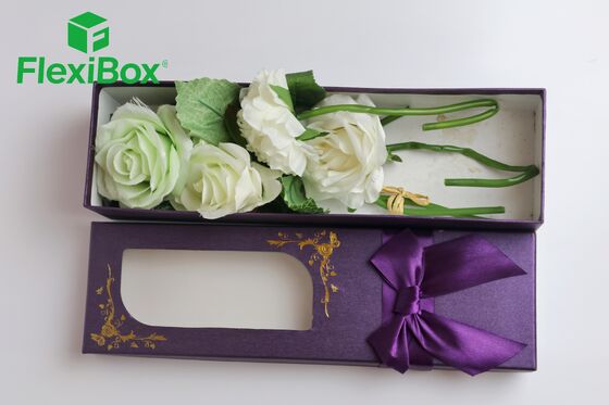 Elegant Purple Floral Gift Box with Transparent Window Display and Customizable OEM/ODM Services