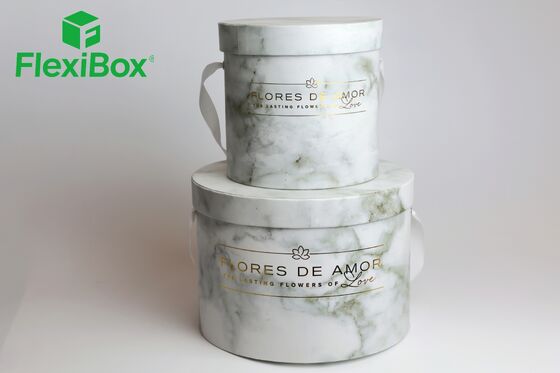 Custom Marble Pattern Flower Hat Box with Ribbon Handle and OEM/ODM Services