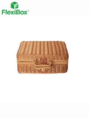 Vintage Design Faux-rattan Gift Box with Secure Locking Mechanism and Customizable Lining