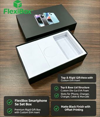 Premium Rigid Smartphone Gift Box with Custom Protective Inserts and High-Definition Visuals for Electronics Packaging