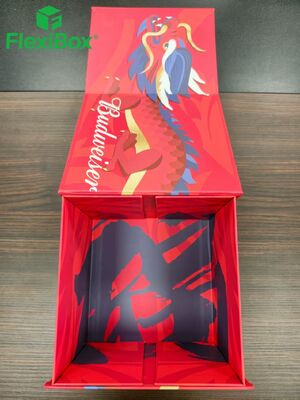 Custom Rigid Folding Gift Box with Flat-Foldable Design, Thematic Illustration, and Customizable Inserts