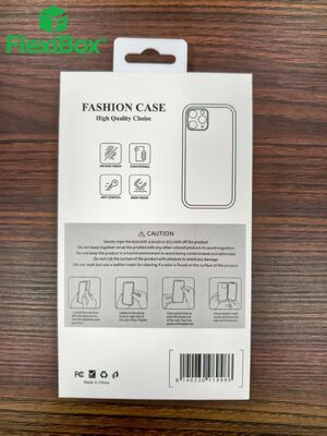 Phone case packaging box with transparent PET blister cover and hanging hole design for customizable back panel