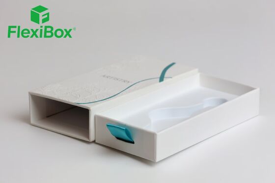 White Specialty Paper Drawer-Style Cosmetic Packaging Box with Custom Shaped Blister Insert