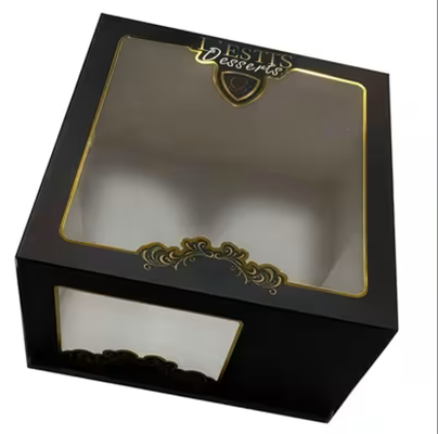 Custom Black Cake Box with PVC Window Rigid Structure for Bakery Gift Packaging