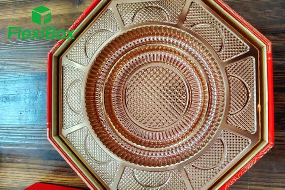 Custom Octagonal Double-Layer Mooncake Gift Box with Red and Gold Color Scheme and Food-Grade PET Blister Tray