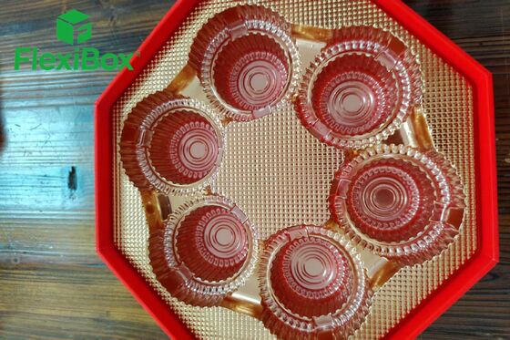 Custom Octagonal Double-Layer Mooncake Gift Box with Red and Gold Color Scheme and Food-Grade PET Blister Tray