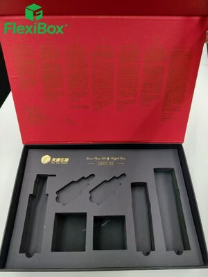 Custom Red and Gold Anniversary Gift Box with Black Flocked EVA Insert and Flip-Top Design