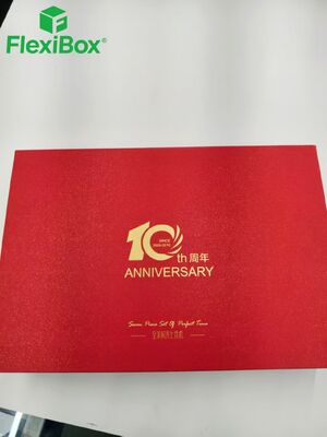 Custom Red and Gold Anniversary Gift Box with Black Flocked EVA Insert and Flip-Top Design