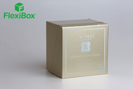 Gold-Toned Finish Cosmetic Packaging Box with Silver-Foiled Brand Names and Lid-and-Base Design for Premium Anti-Aging Skincare Gift Box