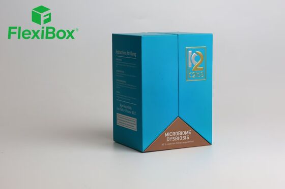 Dual-Flap Flip-Top Dietary Supplement Gift Box with Blue and Brown Design and Foam Insert for Premium Supplement Packaging Box