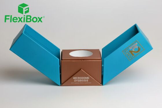 Dual-Flap Flip-Top Dietary Supplement Gift Box with Blue and Brown Design and Foam Insert for Premium Supplement Packaging Box