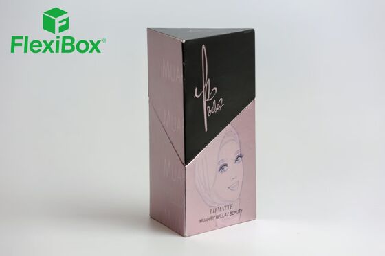 Triangular Flip-Top Cosmetic Gift Box with Dual-Tone Color-Blocking and Line-Art Illustration, Custom Cosmetic Packaging Box for Lip Glaze and Serum