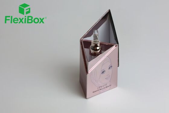 Triangular Flip-Top Cosmetic Gift Box with Dual-Tone Color-Blocking and Line-Art Illustration, Custom Cosmetic Packaging Box for Lip Glaze and Serum
