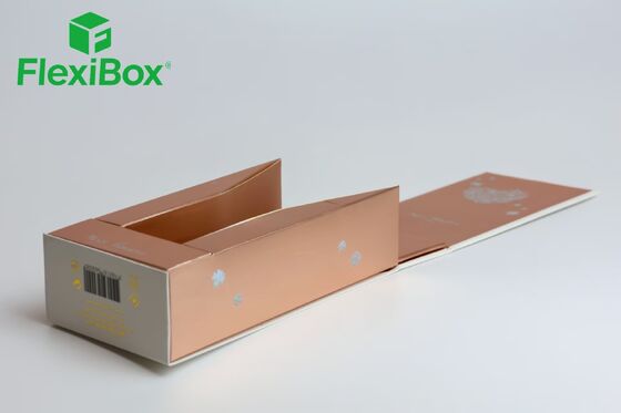 Rose Gold Finish Folding Gift Box with Holographic Floral Pattern and Custom Insert Foldable Gift Box for Cosmetic Packaging