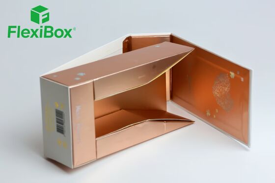 Rose Gold Finish Folding Gift Box with Holographic Floral Pattern and Custom Insert Foldable Gift Box for Cosmetic Packaging