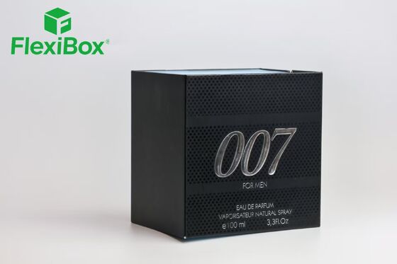 Silver Embossed Logo Men's Fragrance Gift Box with Custom Inner Tray and Textured Surface Perfume Gift Box
