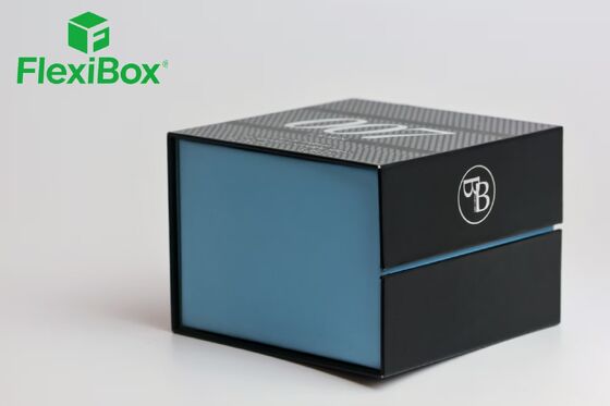 Silver Embossed Logo Men's Fragrance Gift Box with Custom Inner Tray and Textured Surface Perfume Gift Box