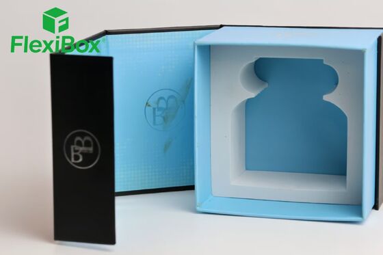 Silver Embossed Logo Men's Fragrance Gift Box with Custom Inner Tray and Textured Surface Perfume Gift Box