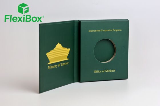 Deep Green Gold Foil Stamping Flip-Open Rigid Official Gift Box Set for Government Gift Box and Custom Official Packaging Box