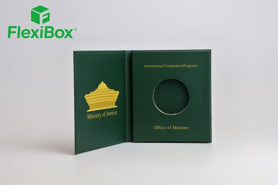 Deep Green Gold Foil Stamping Flip-Open Rigid Official Gift Box Set for Government Gift Box and Custom Official Packaging Box
