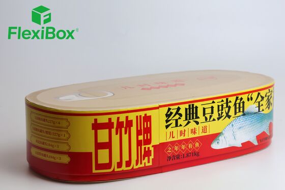 Oval Rigid Food Packaging Box with Festive Red and Yellow Finish and Multi-Can Insert Positioning for Canned Food Gift Box Sets