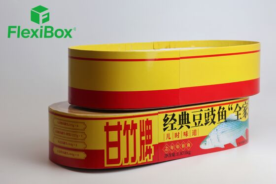 Oval Rigid Food Packaging Box with Festive Red and Yellow Finish and Multi-Can Insert Positioning for Canned Food Gift Box Sets