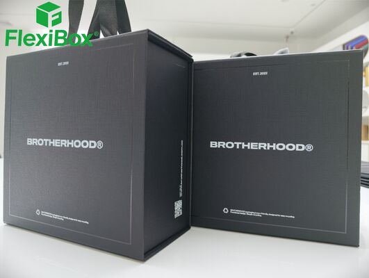 Lüks katlanabilir manyetik hediye kutusu siyah dokulu özel kağıt ve manyetik flip-top ile